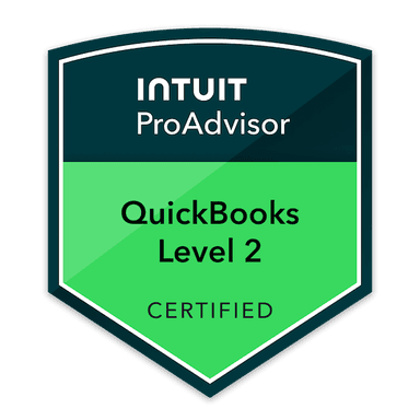 Intuit QuickBooks Certification Level 2 badge — Tushar Gandhi